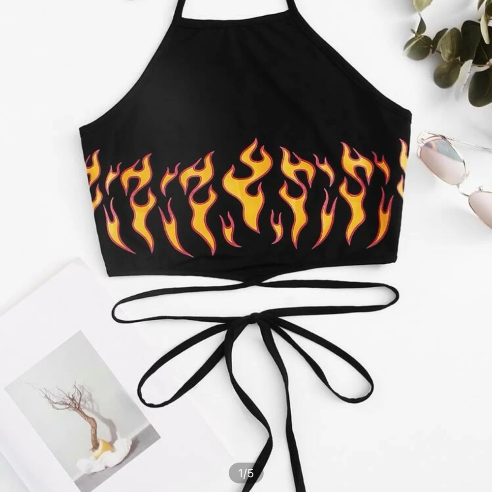 black / orange tie up crop top from SHEIN never worn